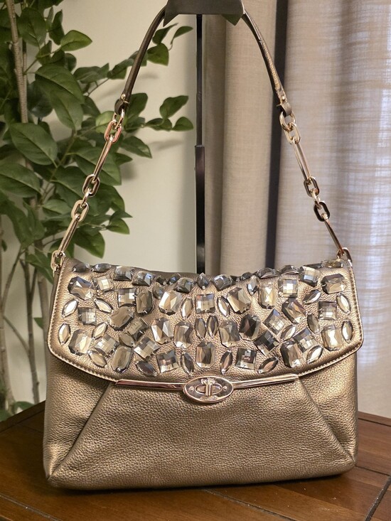 Coach Handbags - Coach NWT Jeweled Madison Flap Bronze Leather Shoulder Bag 26483